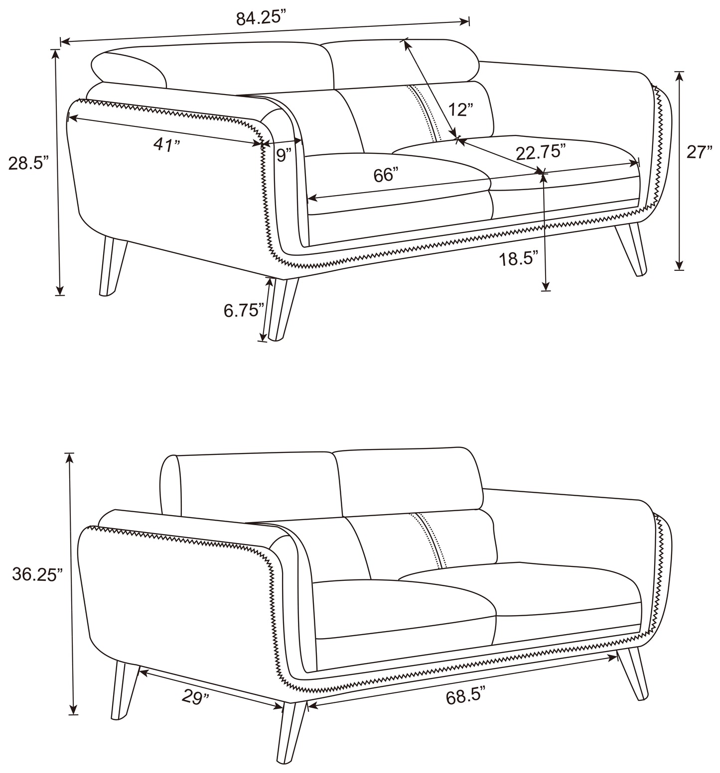 Shania 2-piece Upholstered Low Back Sofa Set Black