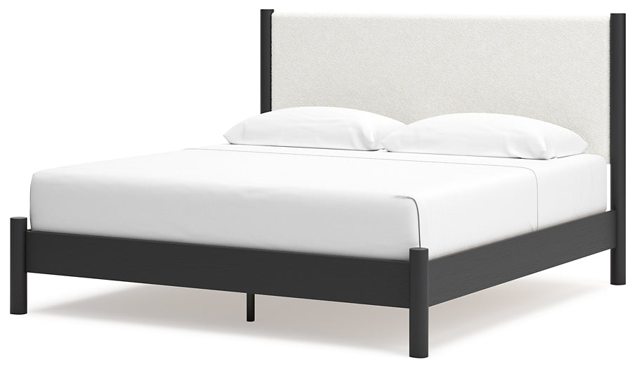 Cadmori King Upholstered Panel Bed with 2 Nightstands