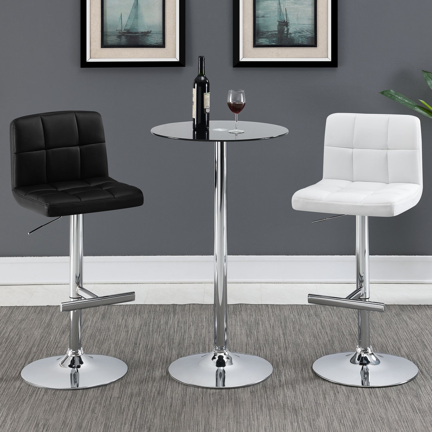 Lenny Upholstered Adjustable Bar Stool White (Set of 2)