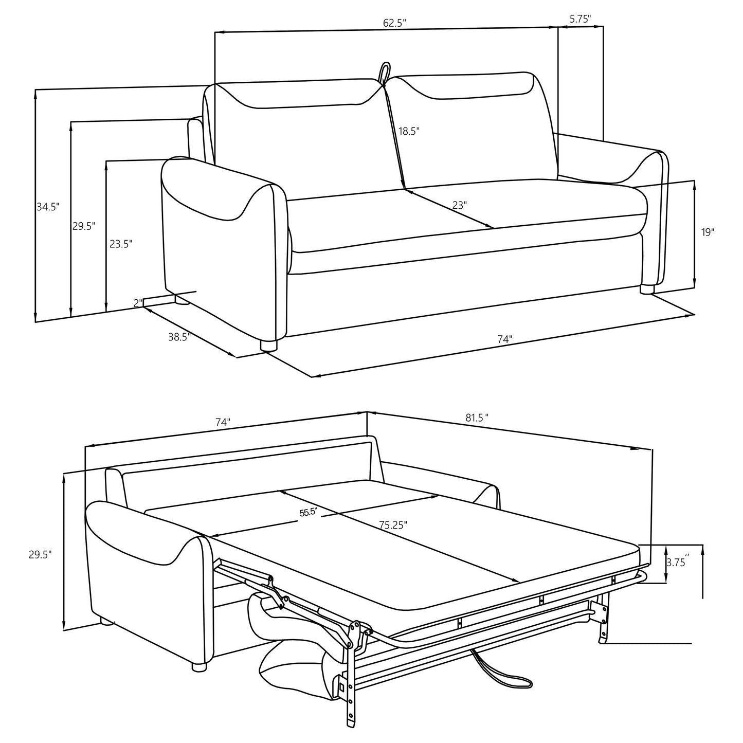 Rylie Upholstered Sofa Sleeper with Queen Mattress Beige