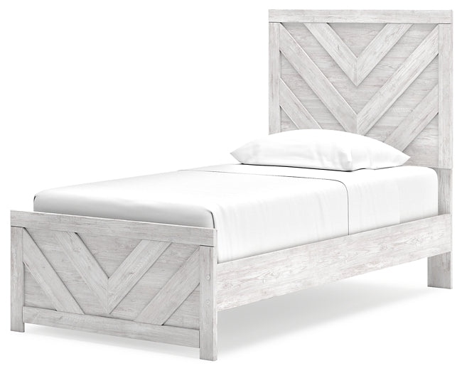 Cayboni Twin Panel Bed with Mirrored Dresser and Nightstand