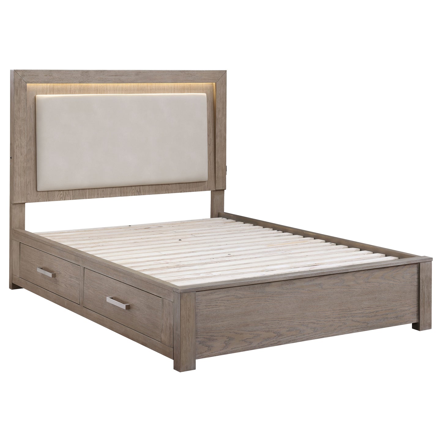 Kenora 56-inch Eastern King LED Storage Bed Barley Brown