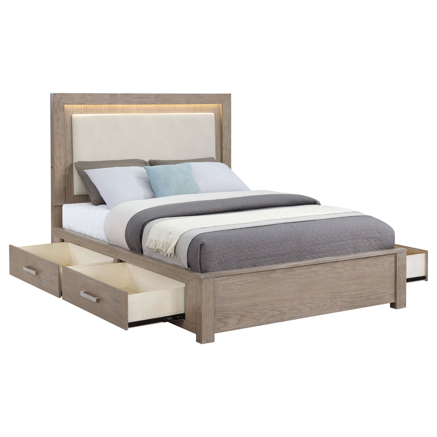 Kenora 56-inch Queen LED Storage Bed Barley Brown