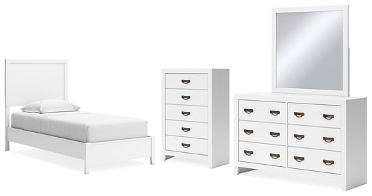 Binterglen Twin Panel Bed with Mirrored Dresser and Chest