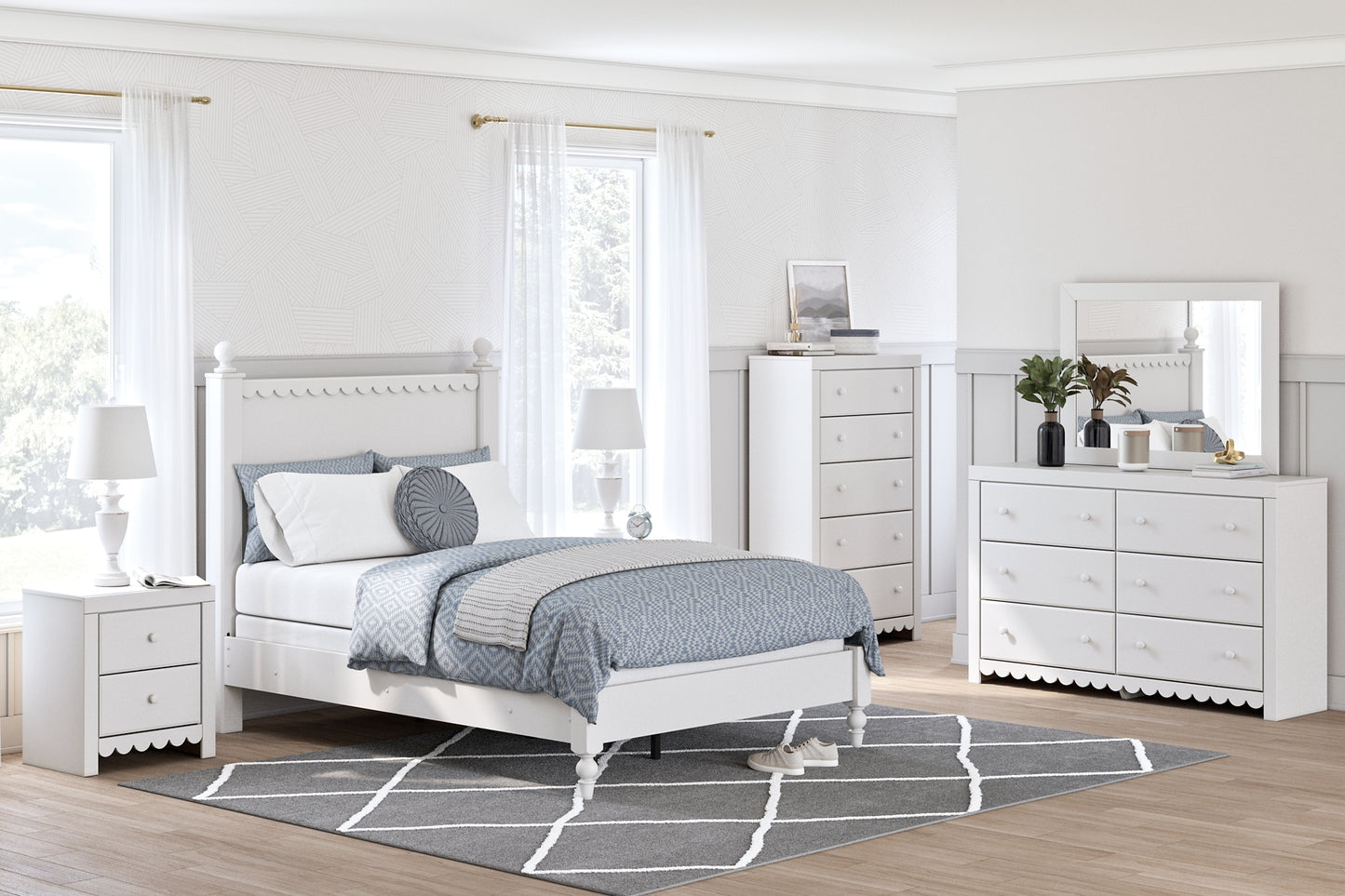 Mollviney Full Panel Bed with 2 Nightstands