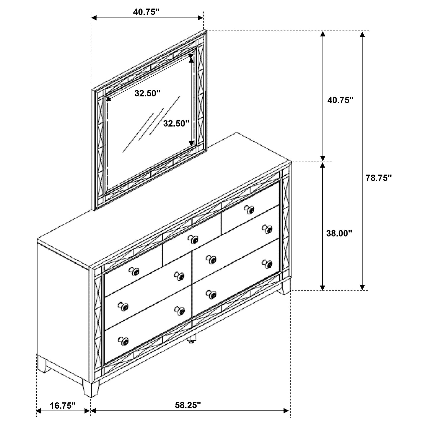 Leighton 7-drawer Dresser with Mirror Metallic Mercury