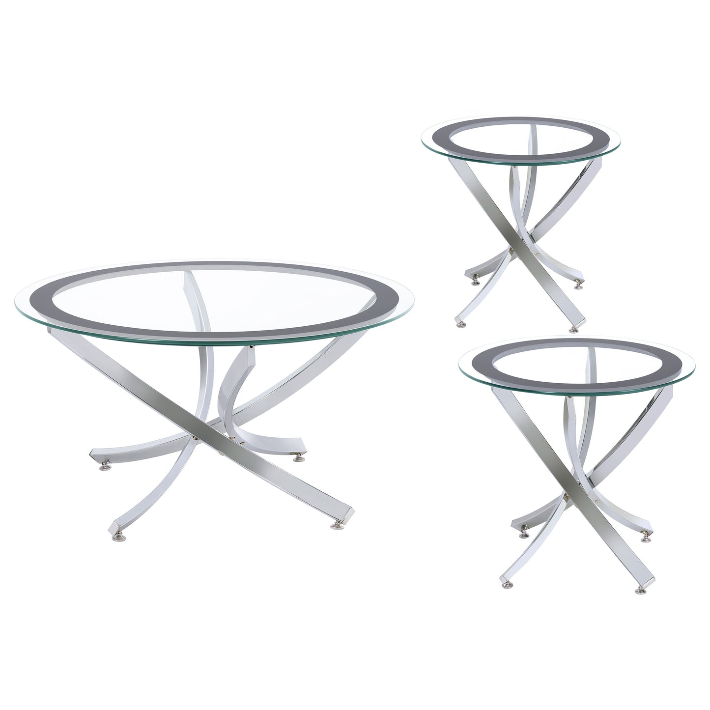 Brooke 3-piece Round Glass Top Coffee Table Set Chrome