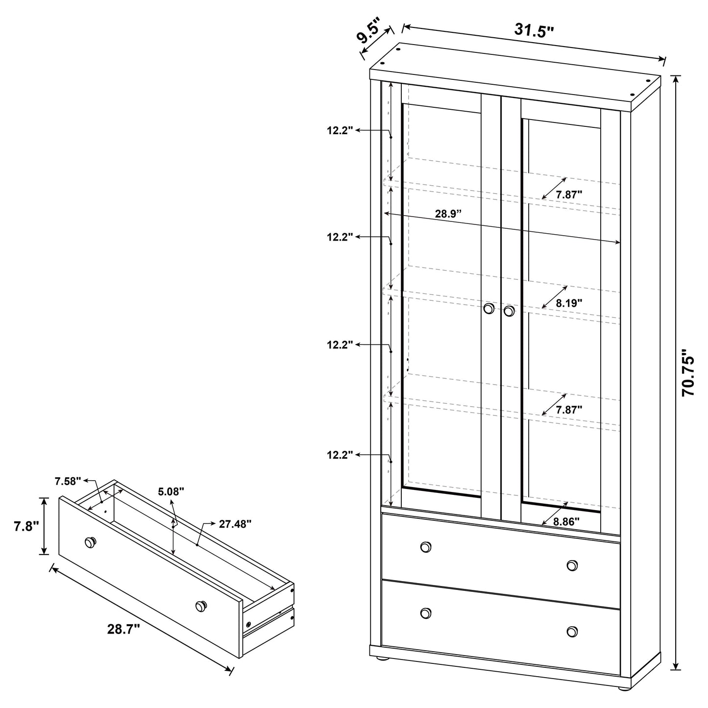 Hawthorne 4-shelf Glass Door Tall Cabinet with Drawers Mango