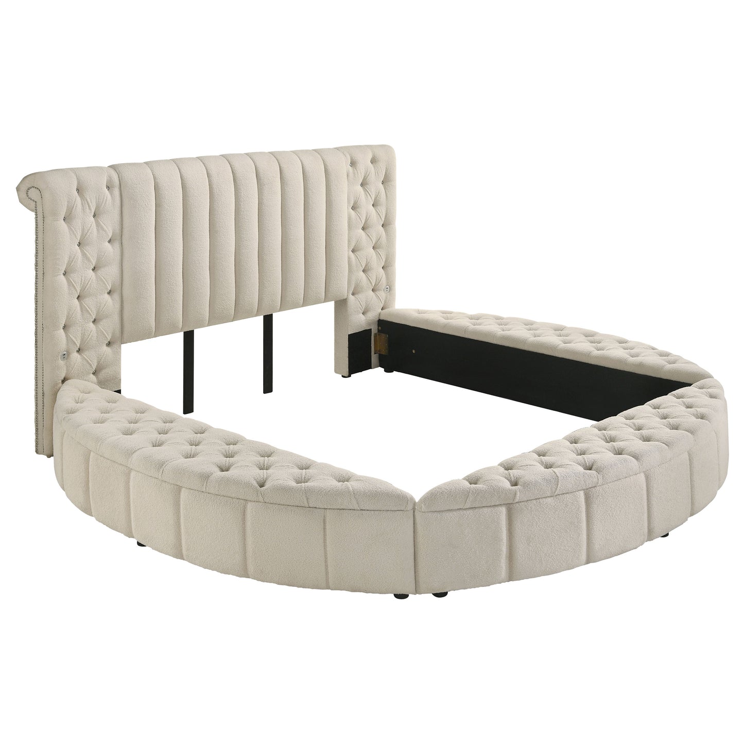 Sonya Upholstered Queen Round Storage Bed Ivory