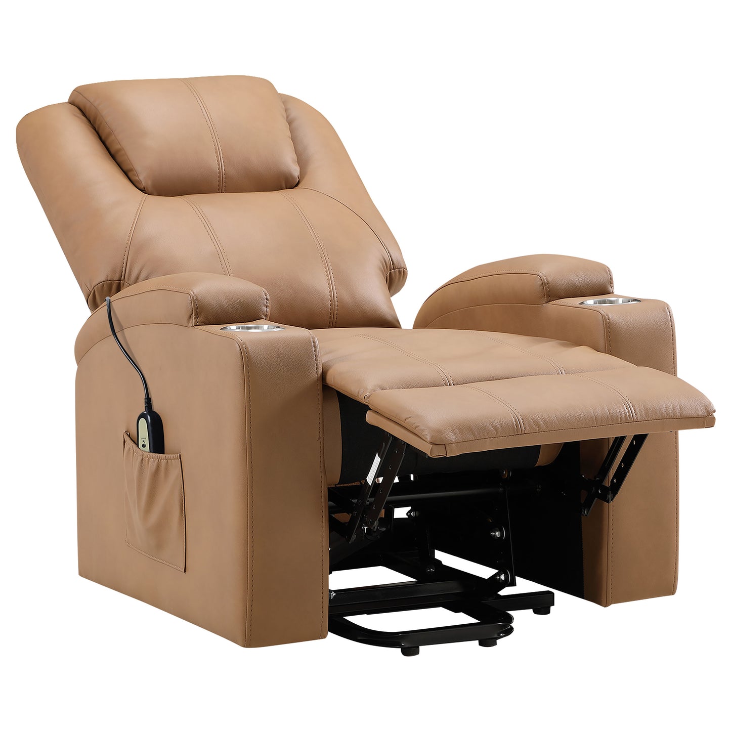 Armstrong Upholstered Power Lift Massage Recliner Camel