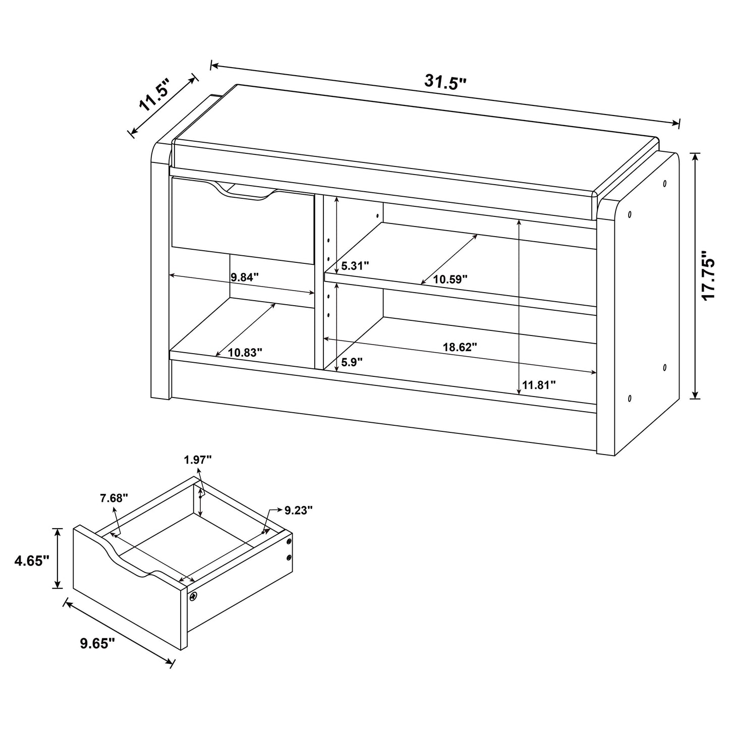 Arrington Storage Bench Black