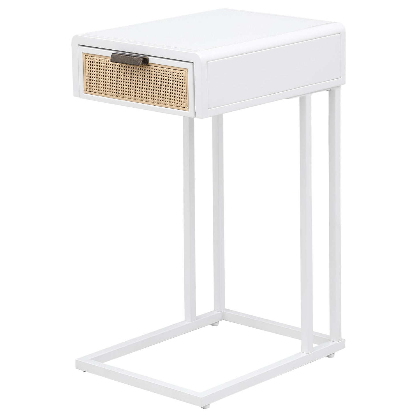 Amherst 1-drawer Radio Weave Cane Metal Side Table White