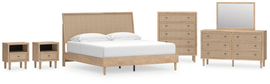 Cielden King Panel Bed with Mirrored Dresser, Chest and 2 Nightstands