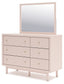 Wistenpine Full Upholstered Panel Headboard with Mirrored Dresser and 2 Nightstands