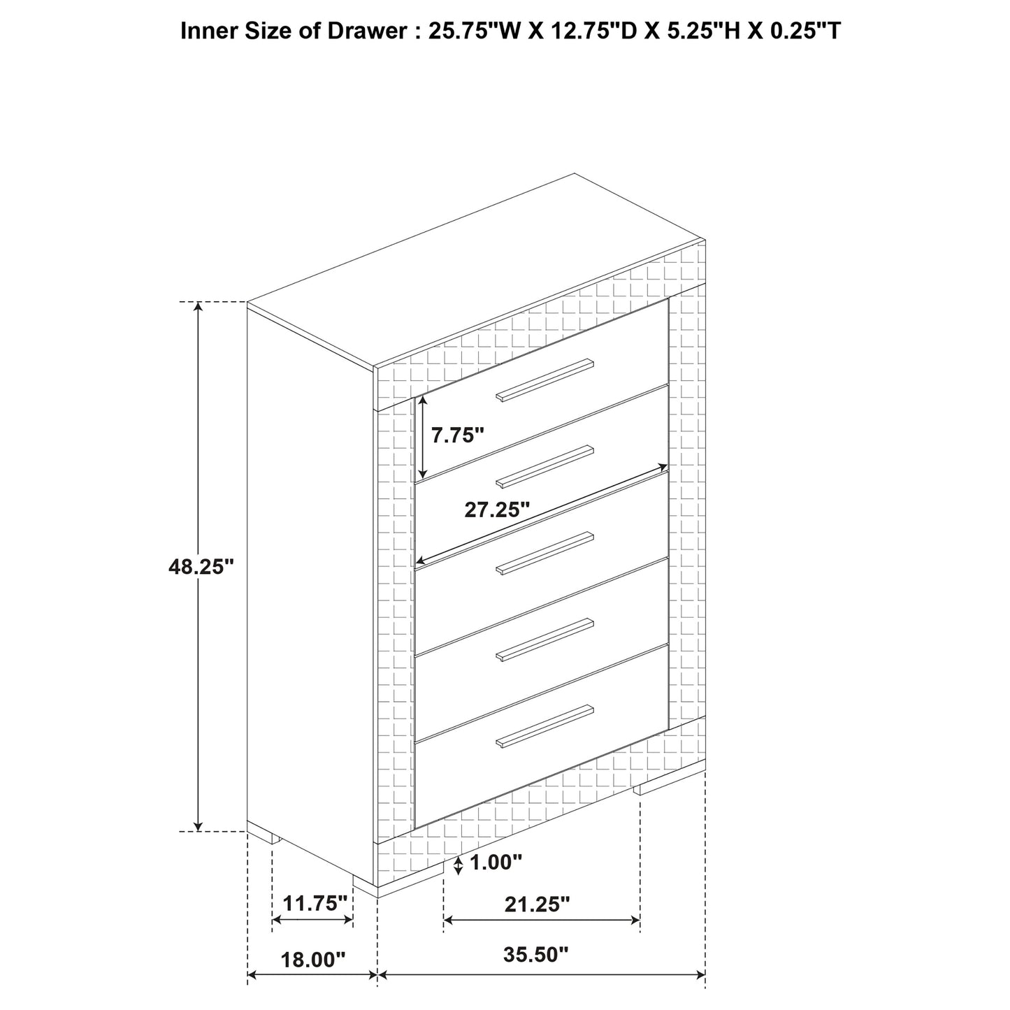 Ives 5-drawer Bedroom Chest of Drawers White High Gloss