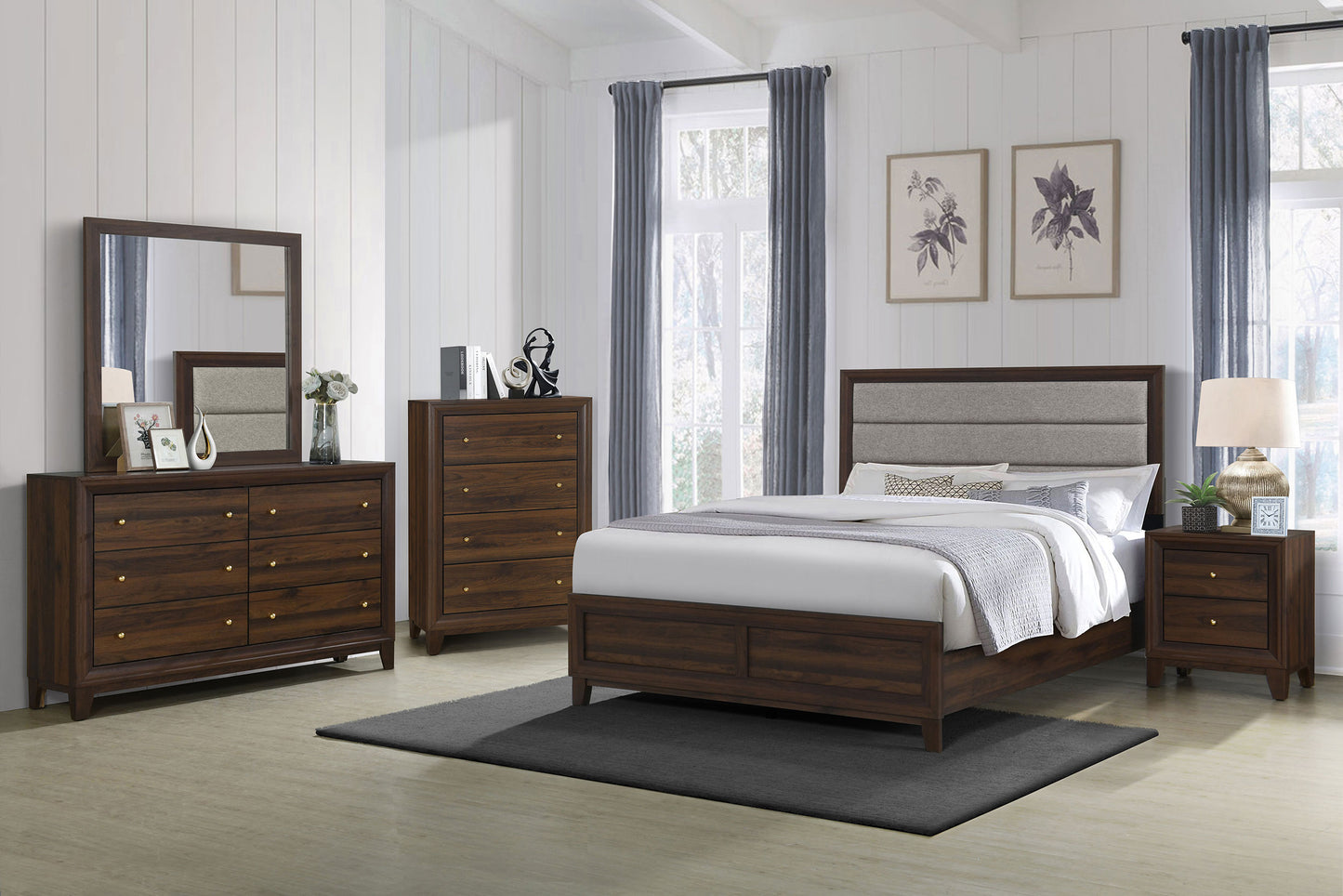 Welsley 5-piece Eastern King Bedroom Set Walnut