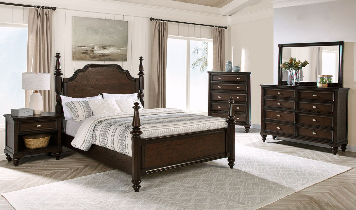 Andover 63-inch Four Poster Queen Bed Dark Oak