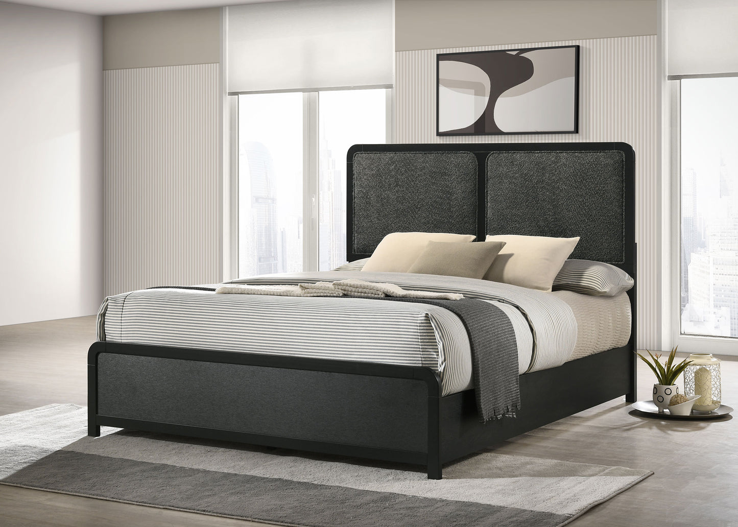 Cavelle 47-inch Upholstered Eastern King Bed Black