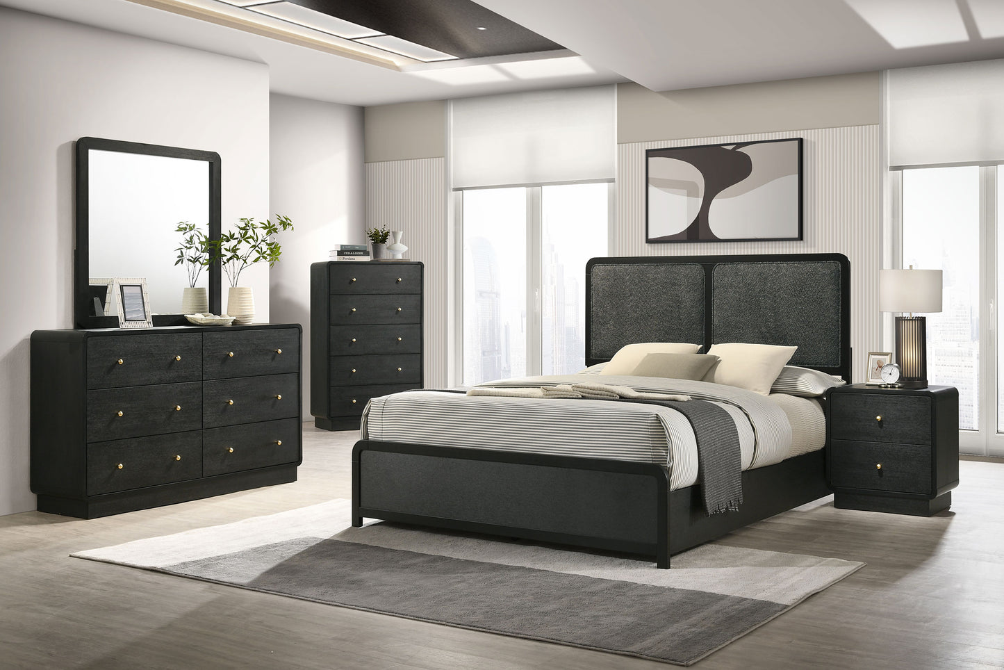 Cavelle 47-inch Upholstered Eastern King Bed Black