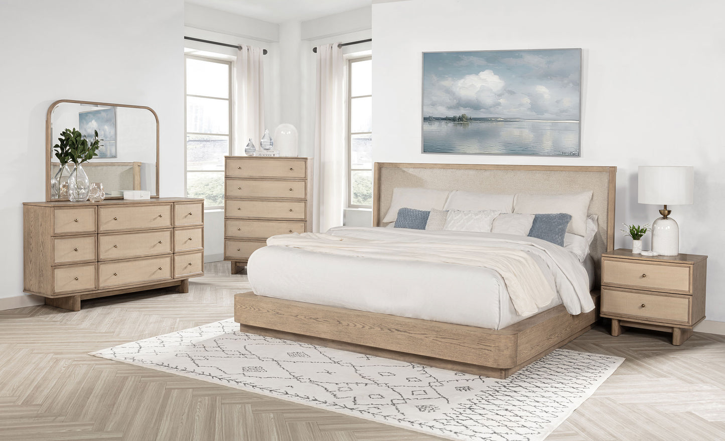 Kailani 9-drawer Dresser and Mirror Beige Oak