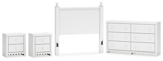 Mollviney Full Panel Headboard with Dresser and 2 Nightstands