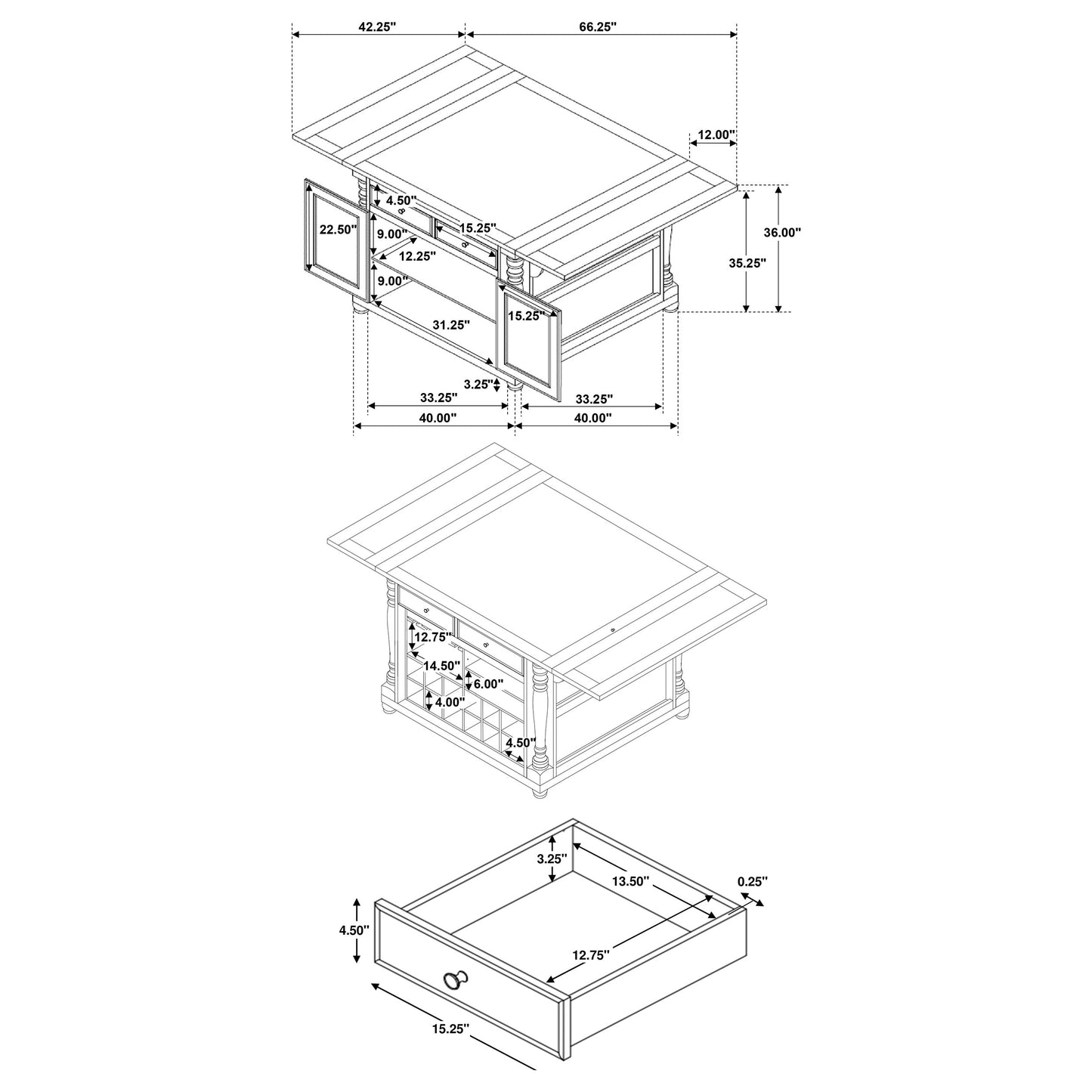 Slater 2-drawer Drop Leaf Kitchen Island Table Buttermilk