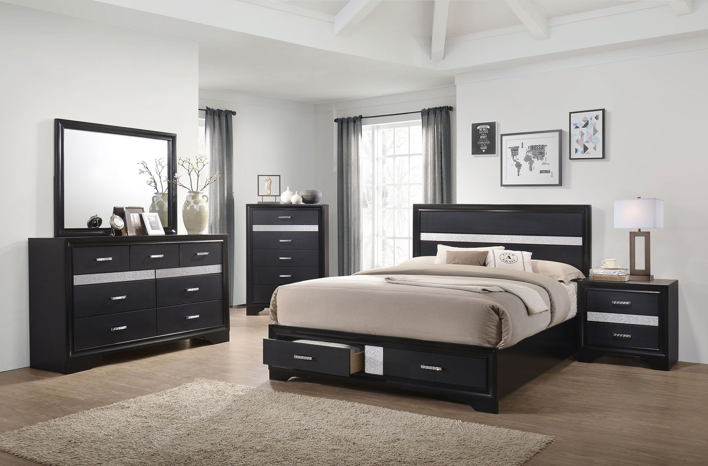 Miranda 7-drawer Dresser with Mirror Black