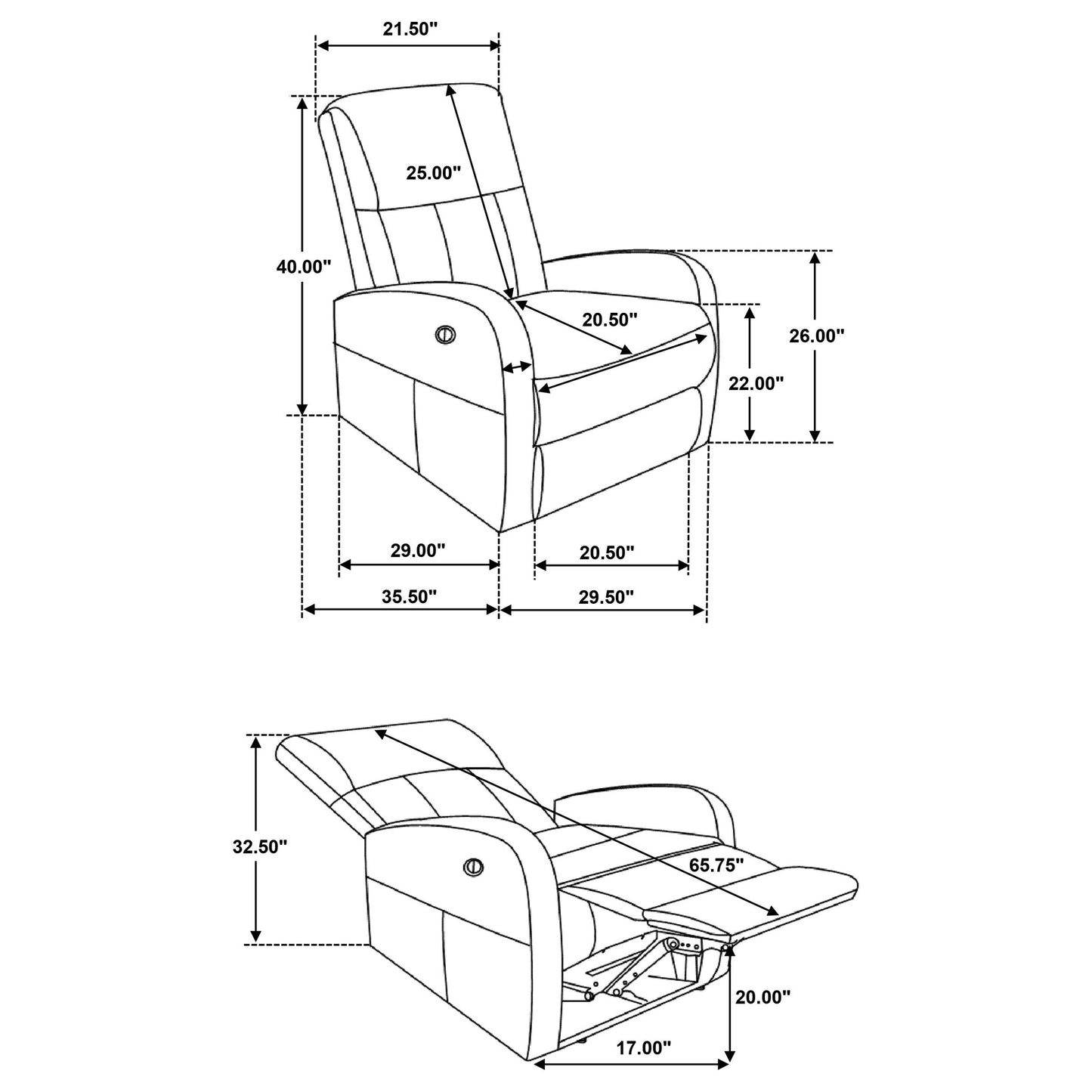 Grant Upholstered Power Recliner Chair Brown