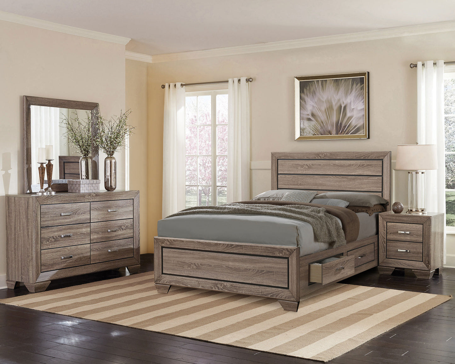 Kauffman Wood California King Storage Panel Bed Washed Taupe