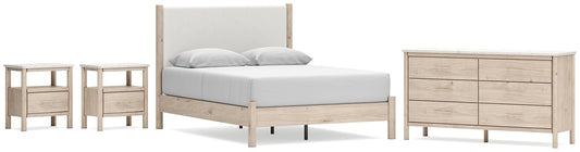 Cadmori Queen Upholstered Panel Bed with Dresser and 2 Nightstands