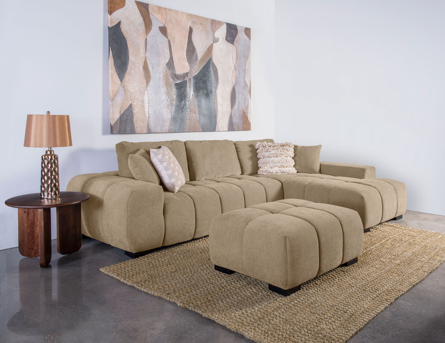 Octavia Upholstered Sectional Chaise Sofa Camel