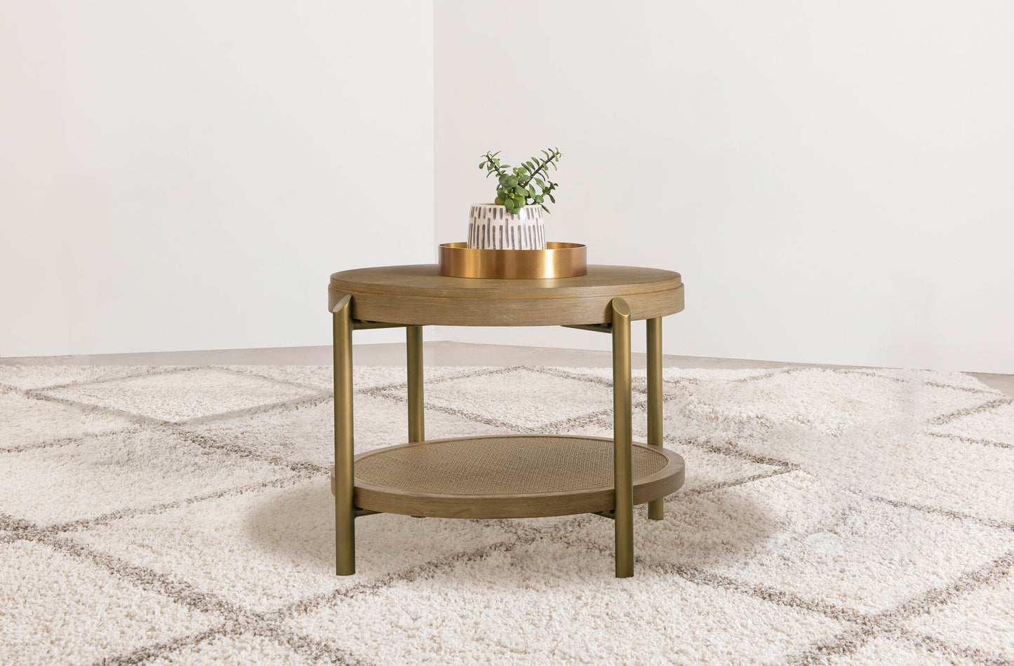 Arini Round End Side Table With Storage Shelf Sand Wash