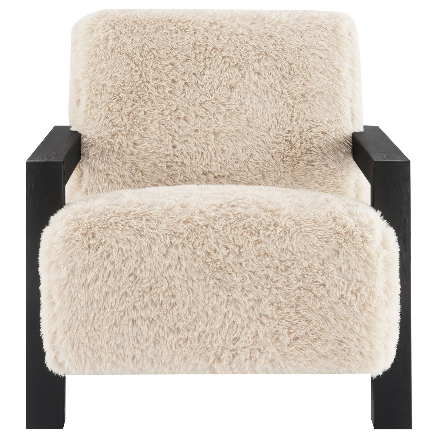 Paquet Faux Fur Upholstered Chair Solid Wood Arms Latte