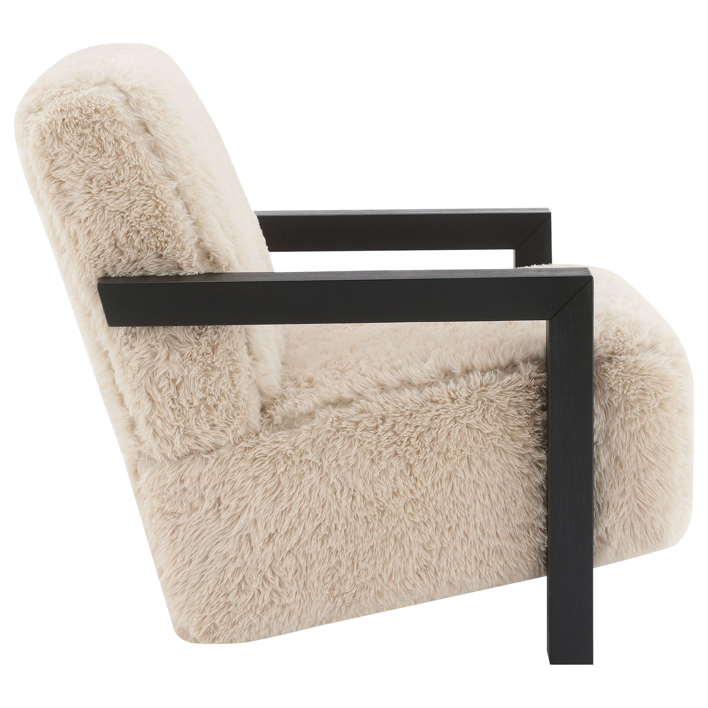 Paquet Faux Fur Upholstered Chair Solid Wood Arms Latte