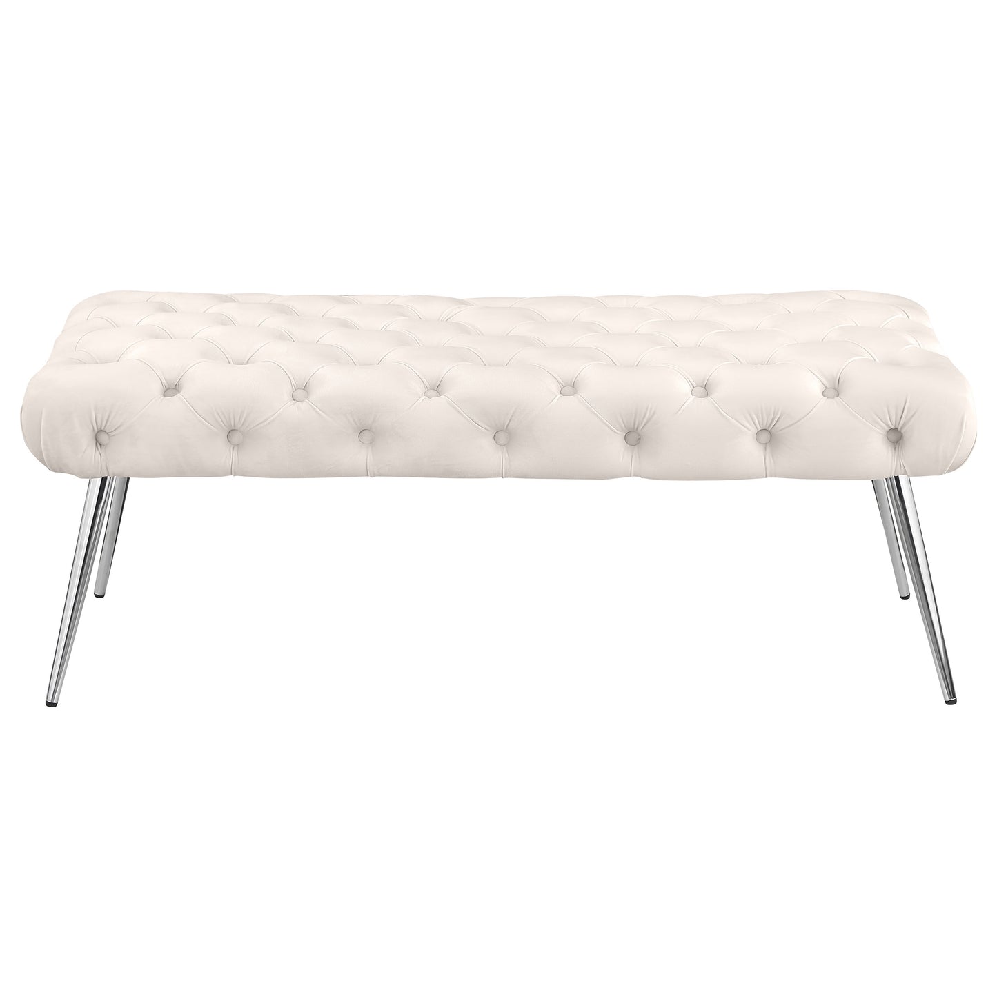 Ella Upholstered Tufted Bench Stainless Steel Legs Ivory