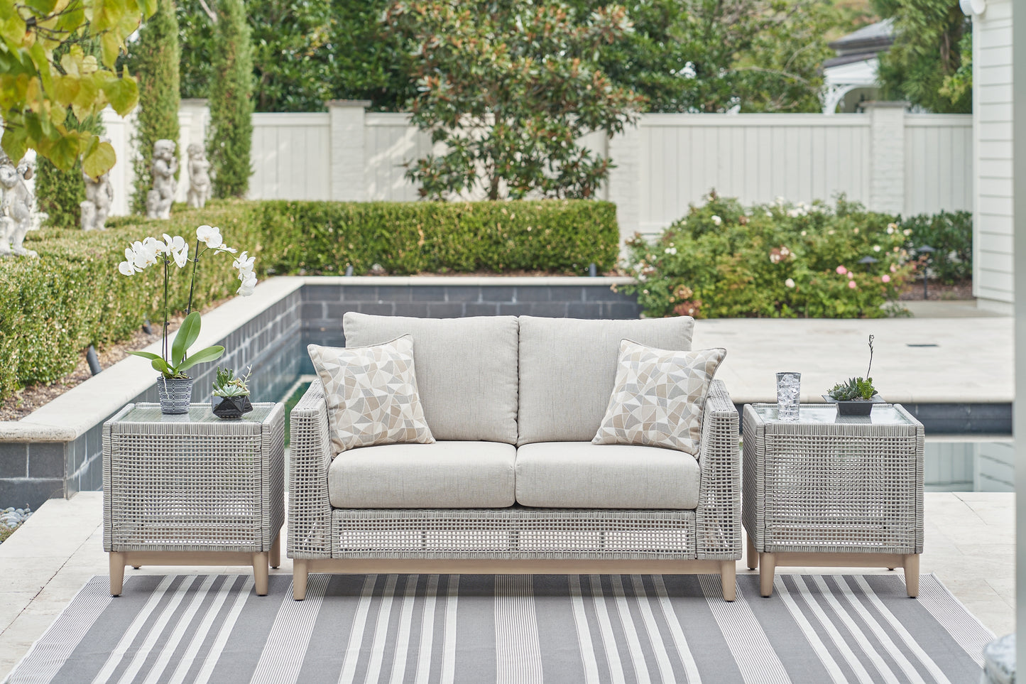 Seton Creek Outdoor Sofa and Loveseat with Coffee Table