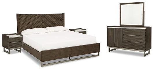 Arkenton Queen Panel Bed with Mirrored Dresser and 2 Nightstands