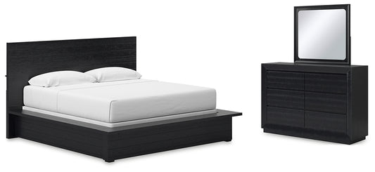 Londer King Panel Bed with Mirrored Dresser