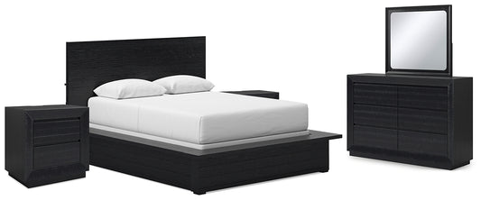 Londer Queen Panel Bed with Mirrored Dresser and 2 Nightstands