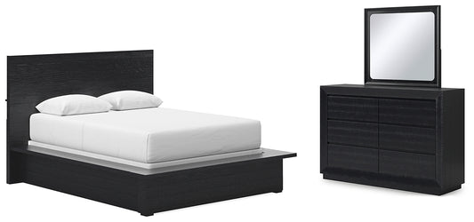 Londer Queen Panel Bed with Mirrored Dresser