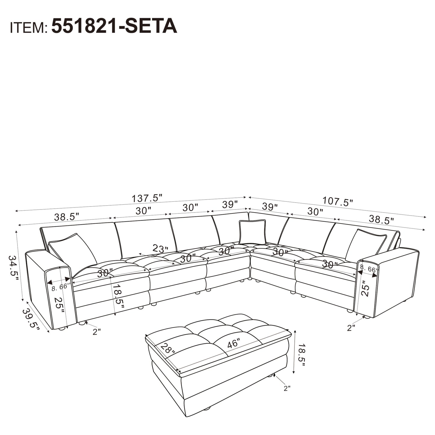 Atlantic 7-piece Upholstered Modular Sectional Sofa Blue