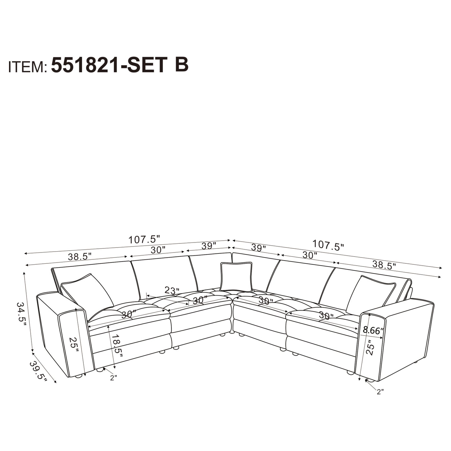 Atlantic 5-piece Upholstered Modular Sectional Sofa Blue